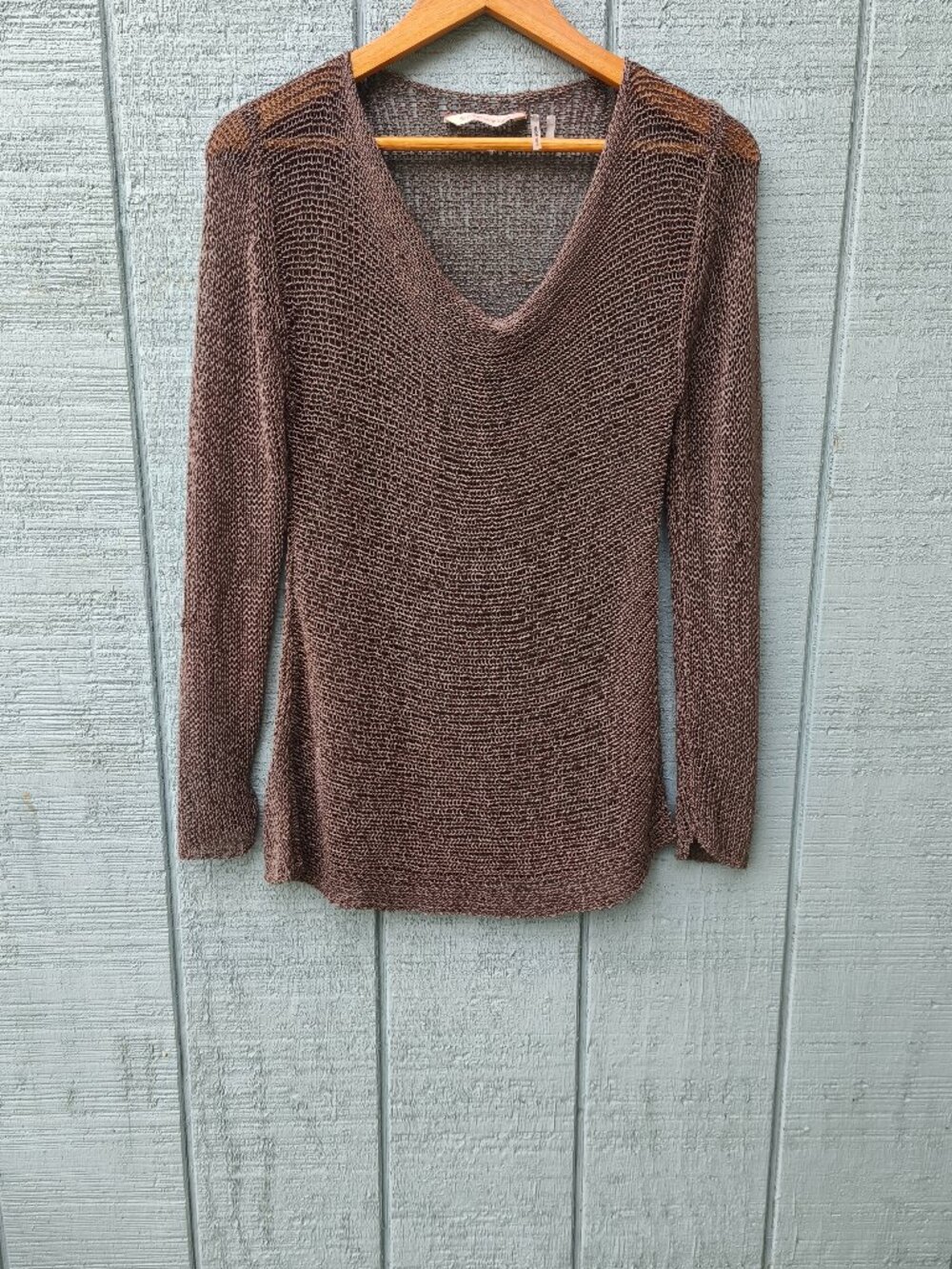 Soft Surroundings Open Knit Cowl Neck Sweater sz XS/S Taupe Brown Beach Minimal